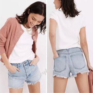 Madewell relaxed denim shorts fray hem 30